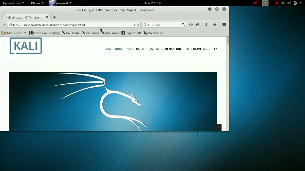 Open Kali Linux Homepage